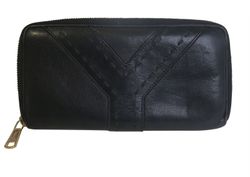 YSL Logo Zippy Wallet, Leather, Black, 177536